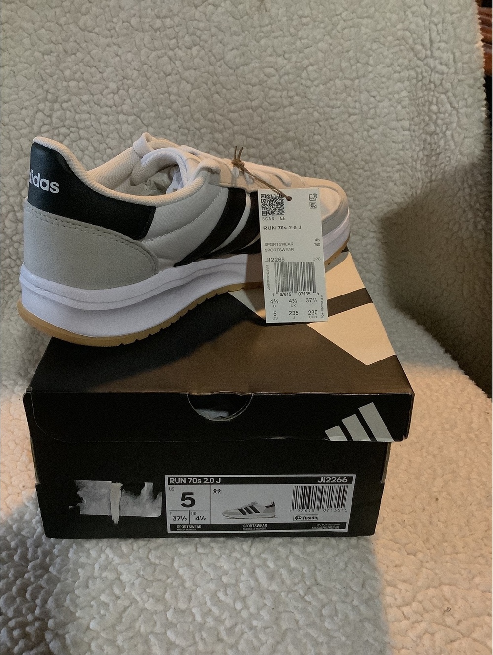 Adidas RUN 70s 2.0 J White and Black Sneakers Size 5